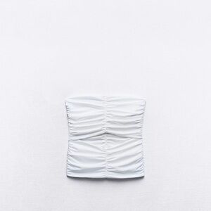 Zara- White Ruched cut out Strapless Top
